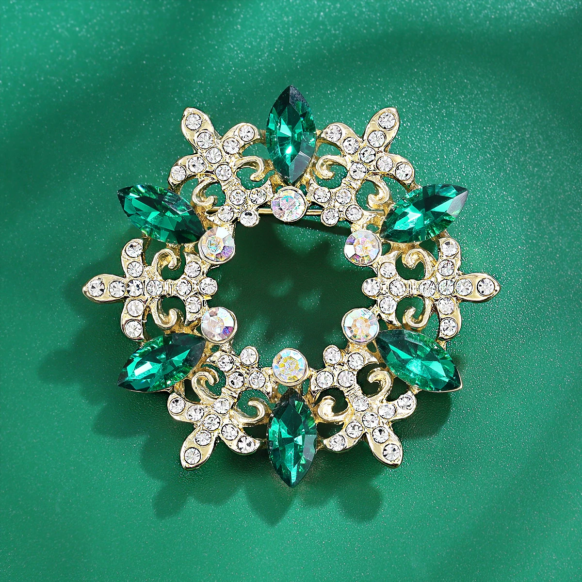 WEIMANJINGDIAN Brand New Arrival Green Crystal Floral Garland Pins and Brooches for Women