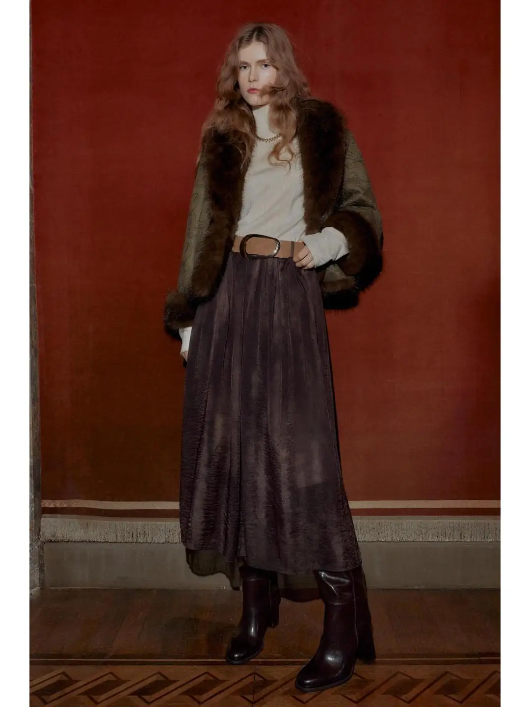 

Повседневная модная юбка миди с пушистым принтом и поясом, с высокой талией, свободного кроя, из осенне-зимней коллекции, женская юбка