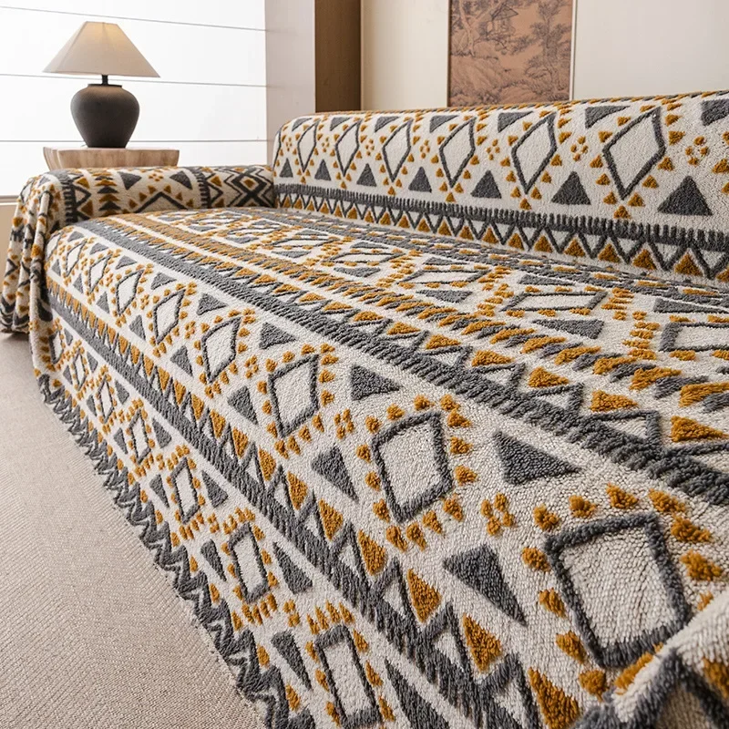 Bohemian Plush Sofa Towel Large Size Fully Covered Sofa Protect Cover Autumn Winter Soft Warm Living Room Decor Sofa Blanket