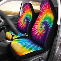 Tie-Dye Rainbow Swirl Print Car Seat Covers 2 Pcs  Auto Universal Front Seat Protector Automobile Interior Decorate Accessories