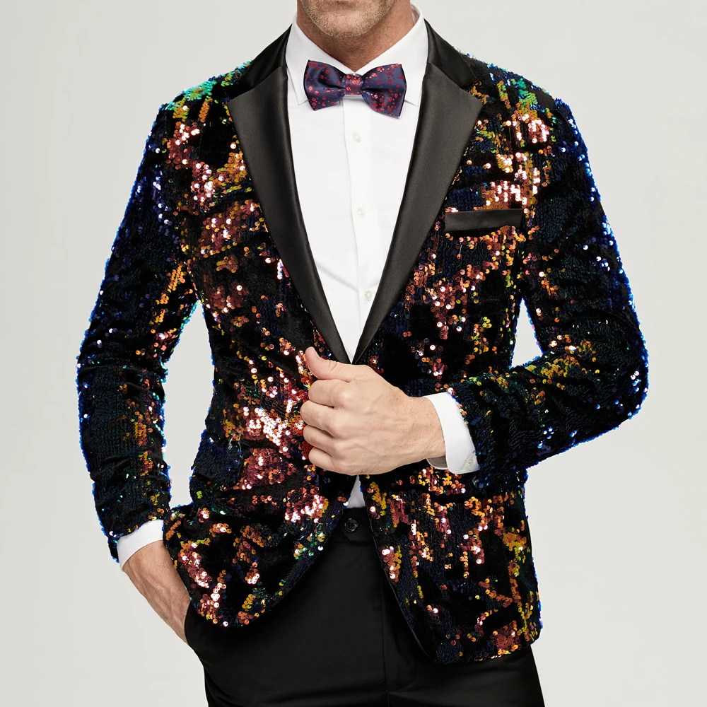 Men\'s Black Sequins Suit Jacket Man Nightclub Prom Suit Men Costume Homme Stage Clothes For Singers Banquet Performance Blazer