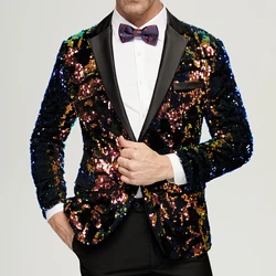 Terno de lantejoulas preto masculino, jaqueta boate, traje de baile, roupas de palco, cantores, apresentação de banquete, blazer masculino