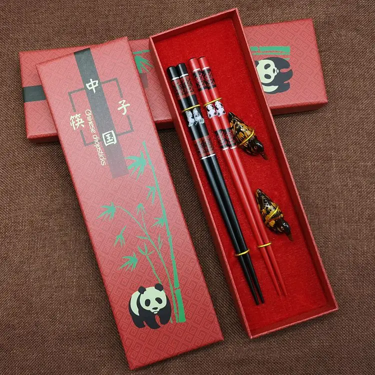 Chinese Panda Chopsticks Japanese Korean Sushi Solid Wood Chopsticks Wedding Gift Chop Sticks Hashi Two Pairs Chopsticks Set