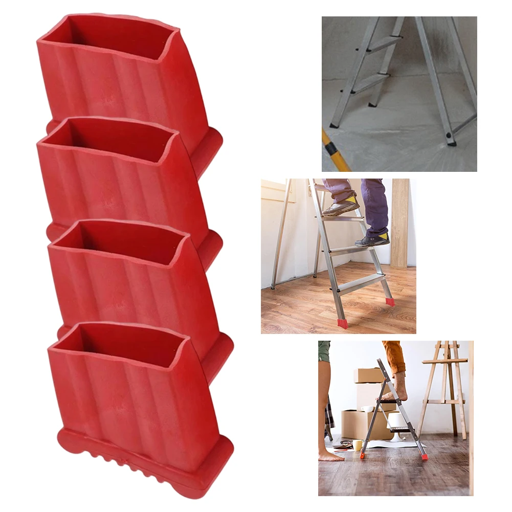 2/4pcs Step Ladder Feet Covers Versatile Ladder Leg Covers Non-Skid Ladder Pads Rubber Foot Pad Insulating Foot Sleeve Red