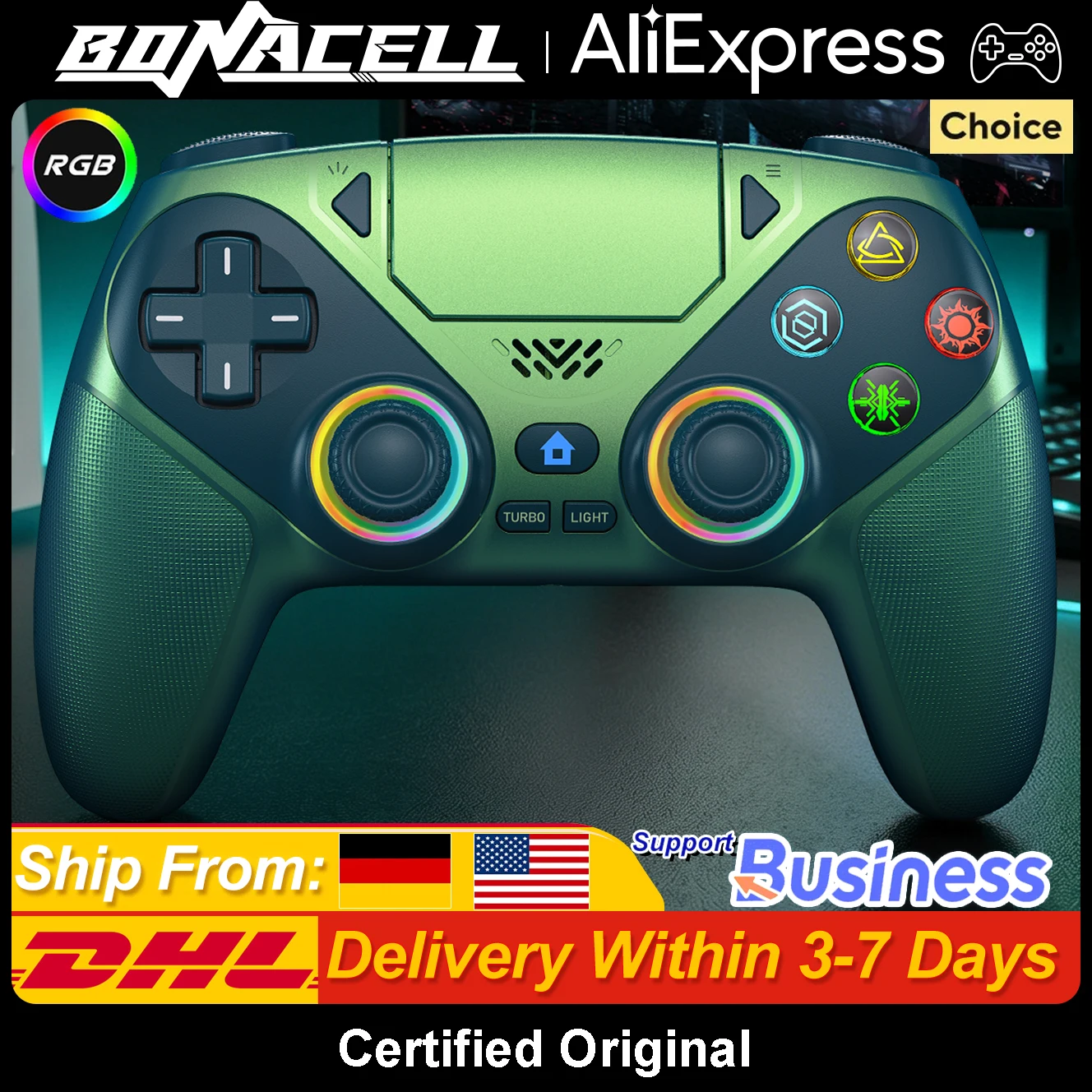 Gamepad per Playstation 5 PS5/PS5 Pro/Slim/PC, Controller Wireless RGB con Turbo/Marco, Joystick a 6 Assi, Telecomando per Giochi