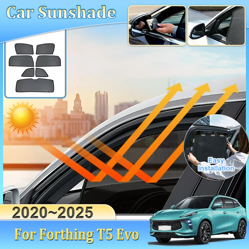 

For DFSK Forthing T5 Evo Accessories 2020 2021~2025 Car Mesh Sun Shade Magnetic Sunshade Anti-UV Sun Visor Privacy Blocks Covers