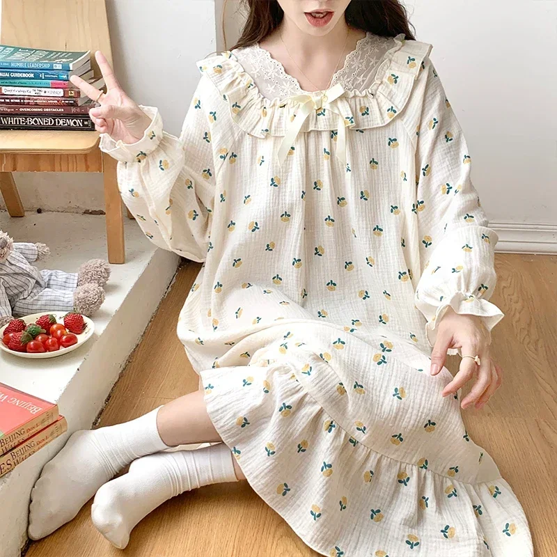 Gorgeous Womens Nightgods M-4XL Fashion Autumn Spring Pullover Dressing Girls Plus Size Long Nightgown Pricess Style Lady Dress