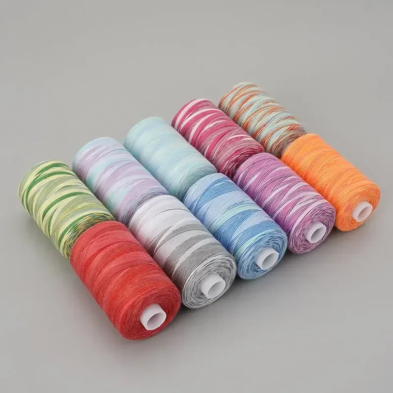 40S/2 DIY Hand Sewing Rainbow Thread, Variegated Color Cotton Sewing Machine Thread, Multicolor Gradient Embroidery Thread