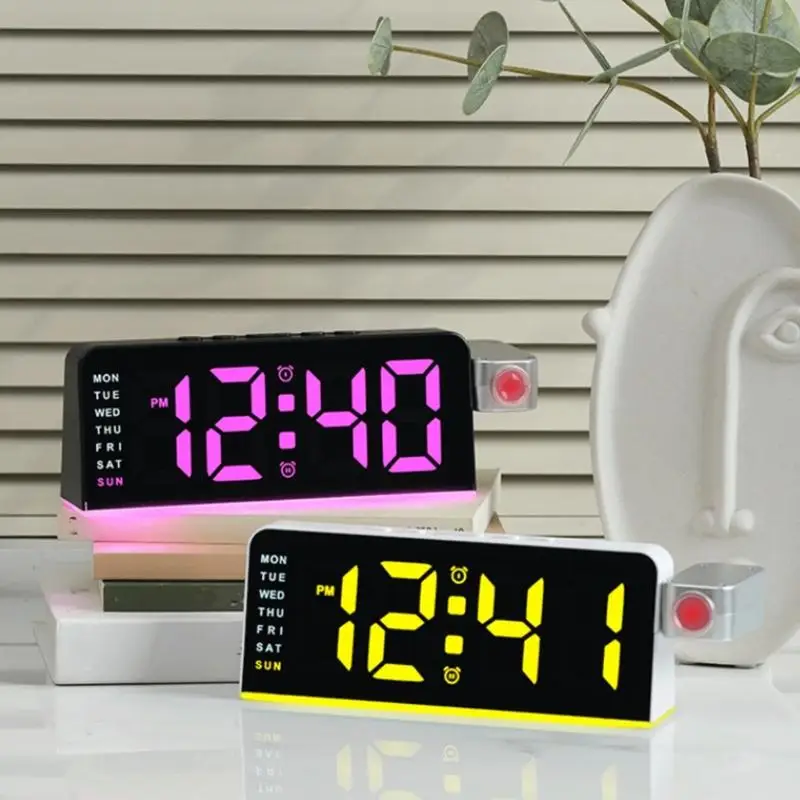 Projection Clock for Bedroom,Digital Clock with 180° Projector on Ceiling Duals Loud Alarm Clock with Temperature Date D2RD