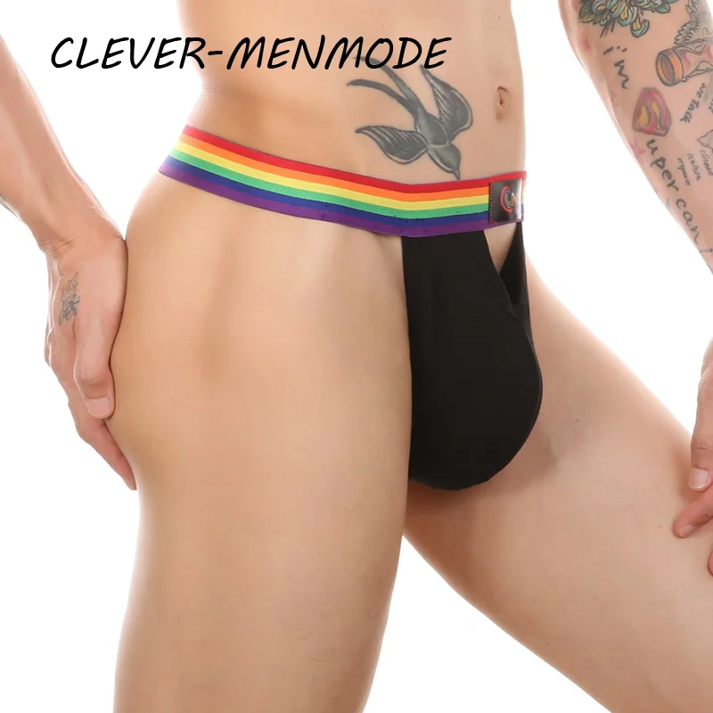 CLEVER-MENMODE Men\'s Sexy Open Hollow Penis Bag G-String T Back Underwear Adjustable Size Panty Hole Breathable Porn Underpants