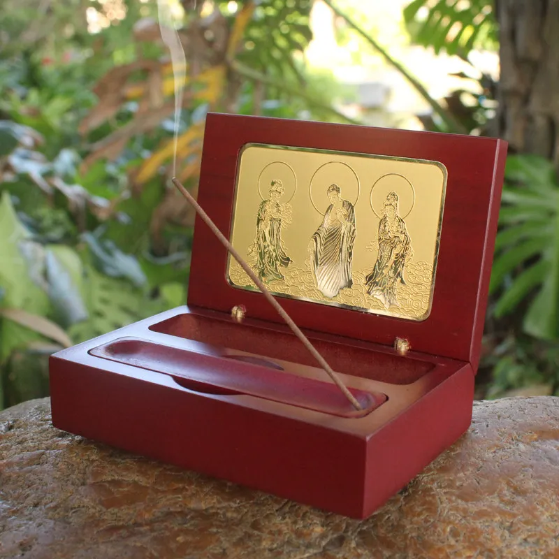Western Guanyin Great Potential to Incense Box Buddha Statue Home Solid Wood Pure Plated Niche Temple Ornaments Set Worship