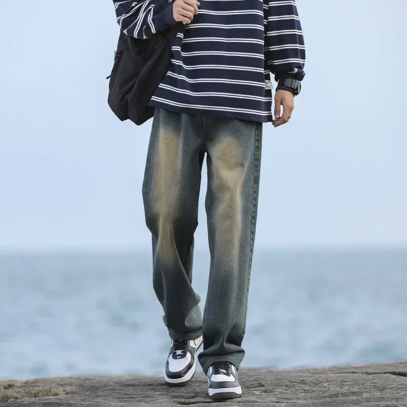 

Pop Man Straight Denim Wide Leg Denim Pants Straight Baggy Jeans Trousers New Men's Casual Long Jeans Classic Wide Leg Jeans