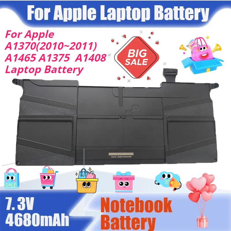 

NEW 7.3V 4680mAh Suitable for Apple A1370 (2010 - 2011) A1465 A1375 A1406 Laptop Battery