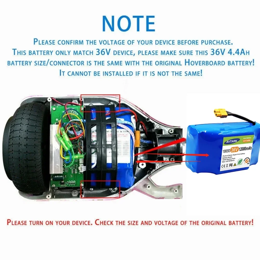 Pacchi batteria originali 36V 12Ah 10s 2p batteria ricaricabile agli ioni di litio per Scooter elettrico autobilanciato HoverBoard monocycle