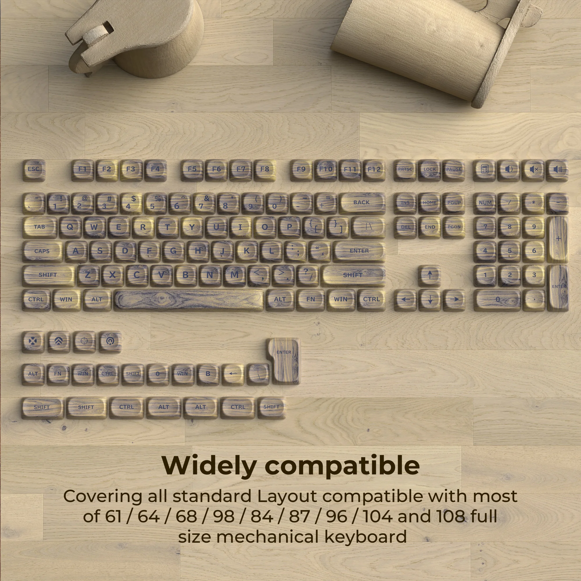 XVX 126 Keys MOA Profile Light Walnut Wood Theme PBT Customs Dye Sub Keycaps for 61/87/104 Cherry MX Gaming Mechanical Keyboard