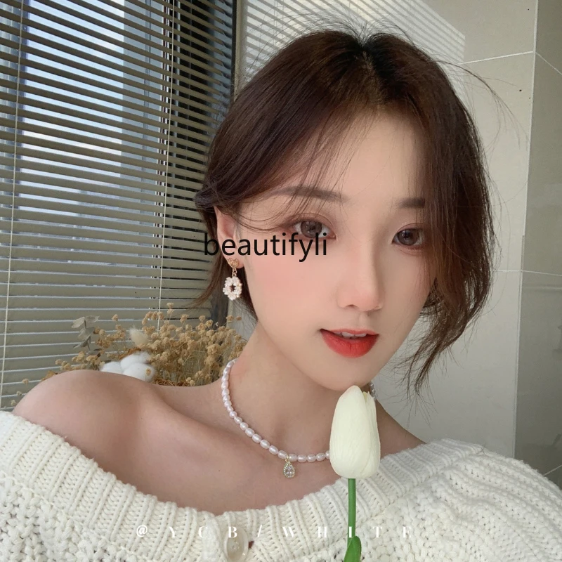 Simple water drop freshwater pearl necklace women's light luxury niche design sense collarbone chain versatile high sense