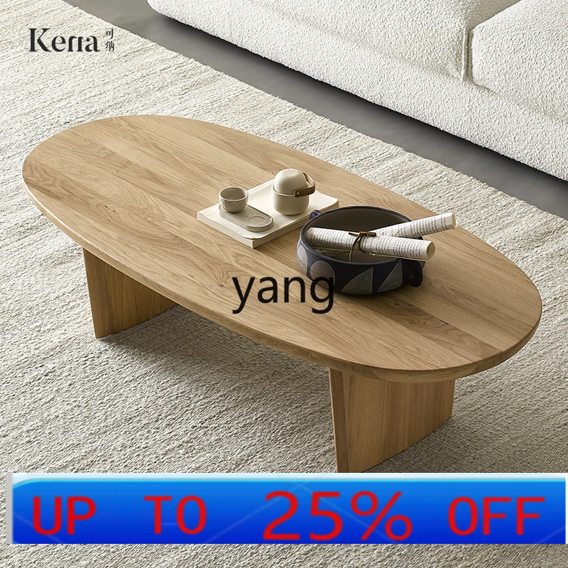 

LTT white oak solid wood coffee table oval living room tea table