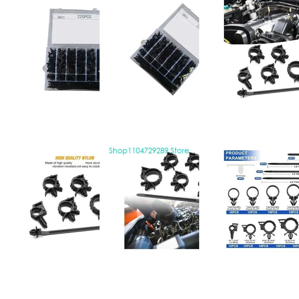 D8KE Car Wiring Clip Set with Mixed Nylon Harness Retainers, Wire Ties and Storage Box for Interior Trim Wire Management Tasks