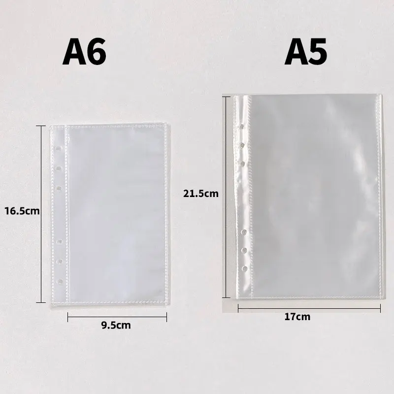 10pcs A5 A6 Transparent File Holder Notebook 6 Hole Loose Leaf Pouch DIY Document Bag Binder Photo Storage Folder Accessories