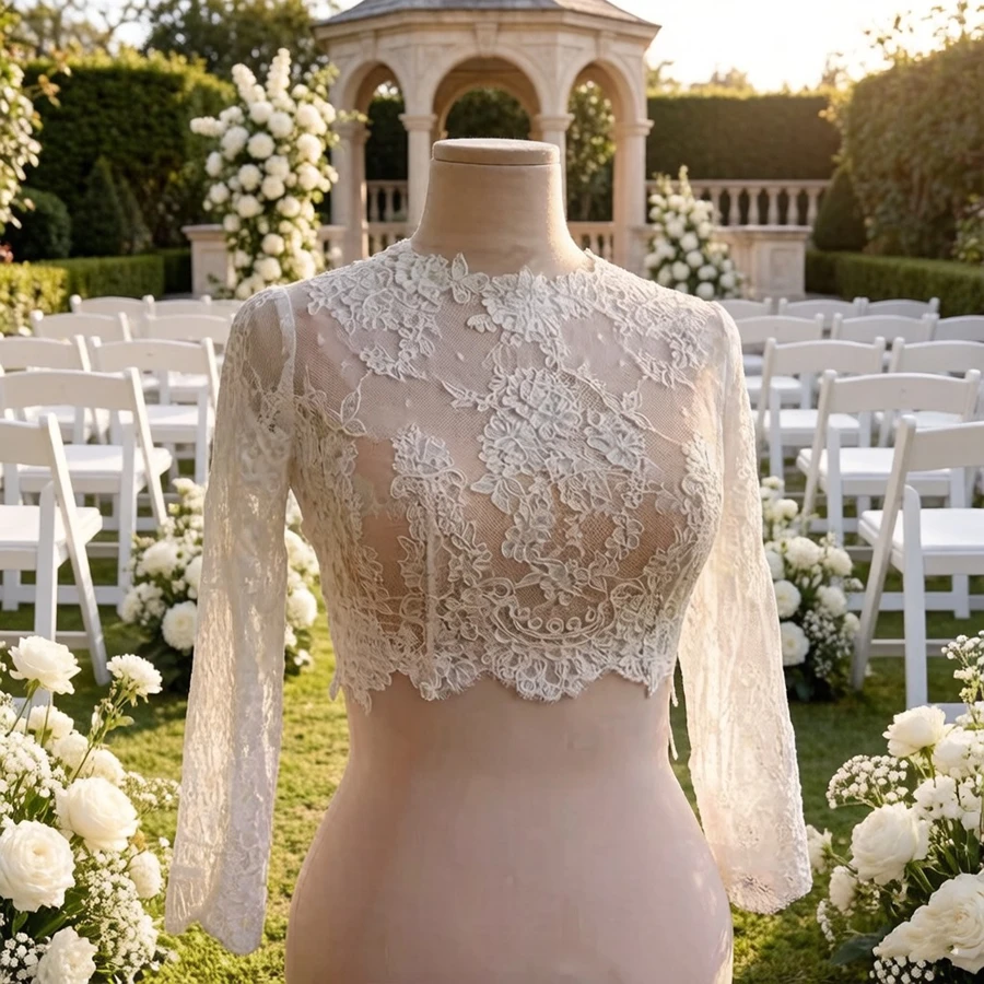 

Customized Lace Bridal Bolero Shawl Wedding Accessories Wedding Jacket Shrug Lace Shawl Long Sleeve Bridal Coat Customized