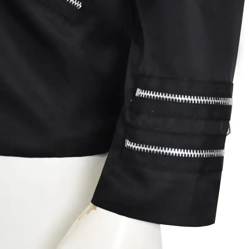 Premium Stretch Cotton Michael Jackson BAD Punk Jacket Men Black Slim Zipper Strap Design Outerwear Singer Tribute Performance - view 6