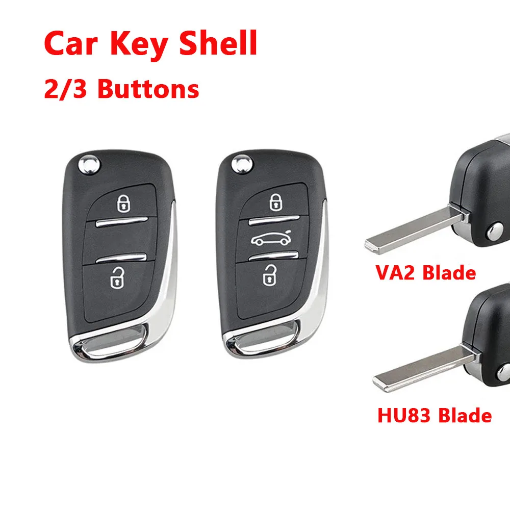 

2/3 Button Car Key Remote Shell Cover Replacement Flip Folding Fob Case with HU83/VA2 Blade for Peugeot 107 207 307 308 Citroen