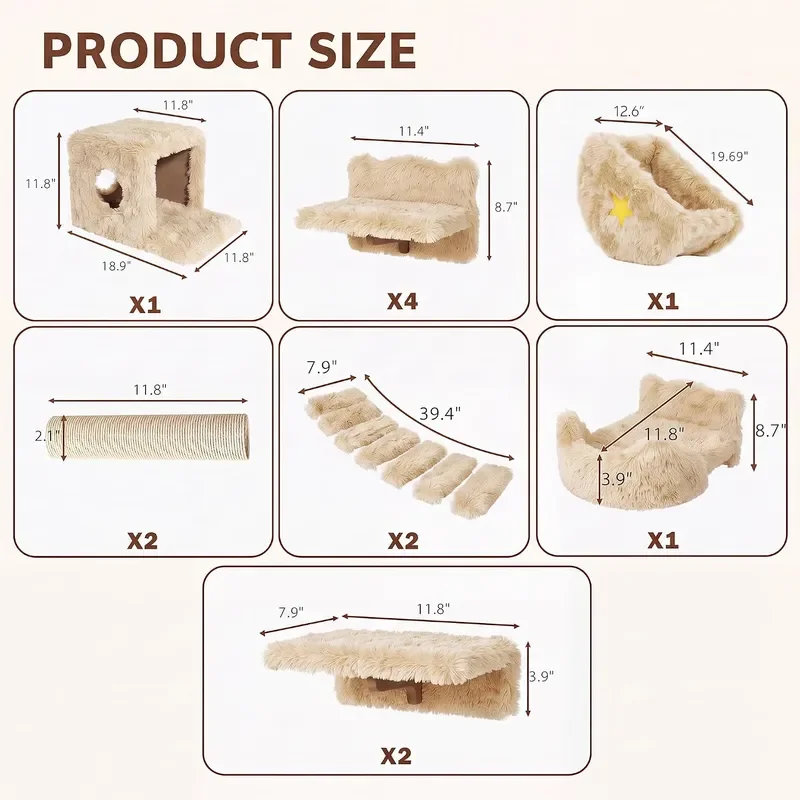 13-in-1 Cat Wall Shelves Moon Bridge Cat Wall Furniture Beige