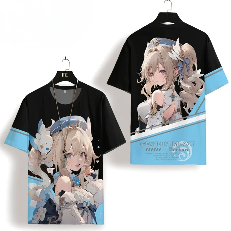 Popular Game Genshin Impact T-shirt 3D Barbara Print Unisex t shirts Fashion Harajuku Short Sleeve Crew Neck Top Summer Clothing