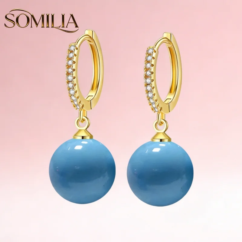 

Somali - Wholesale Design Korean Sky Blue 12MM Pearl 18K Gold 925 Sterling Silver Women's Stud Earrings Jewelry Gift