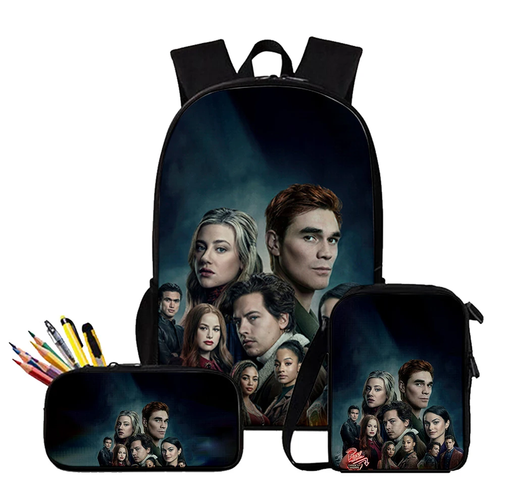 Moda juvenil TV Riverdale Temporada 5 Impresión 3D 3 unids/set bolsas de viaje para estudiantes mochila para ordenador portátil bolso de hombro estuche para lápices
