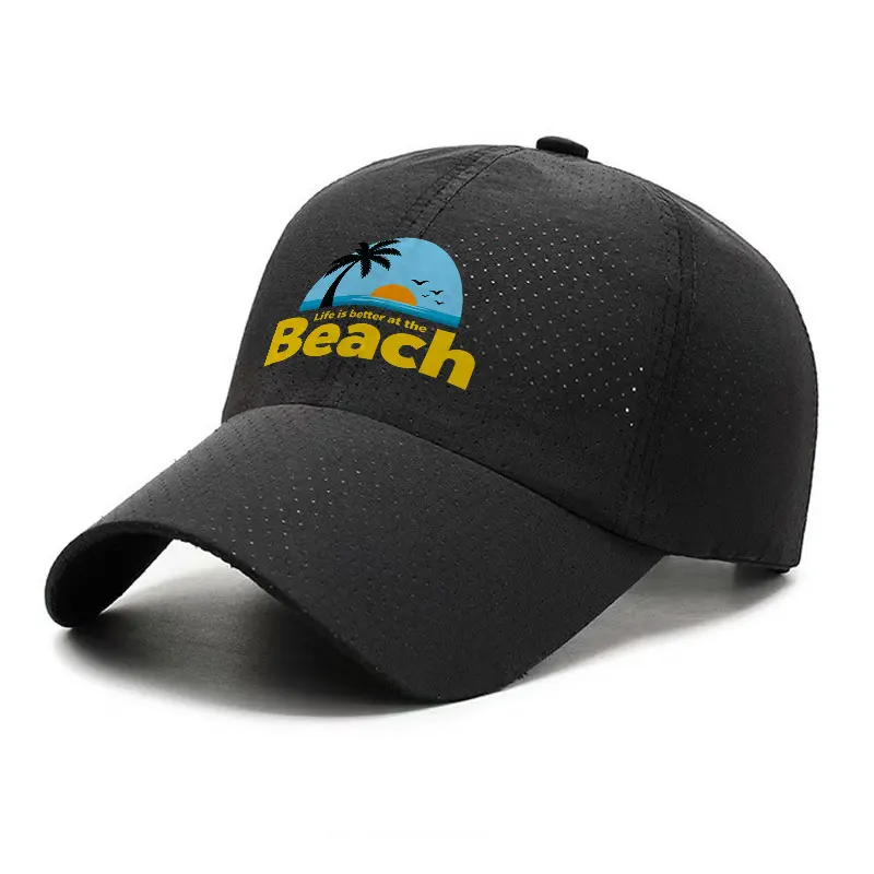Life Is Better at the Beach Quick Dry Baseball Cap Palm Tree Sunset Design Adjustable Hat
