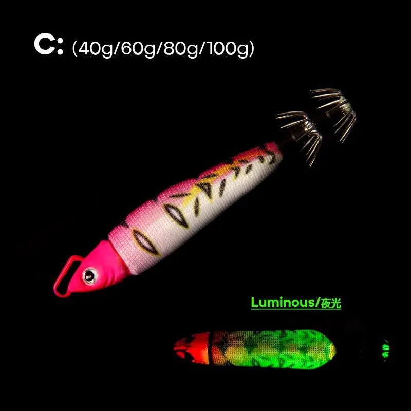 AS 40g60g80g100g Hard Bait Glow Shrimp Hook Crowns Squid Jigs Sea Fishing Lure Set Artificial Cuttlefish Octopus