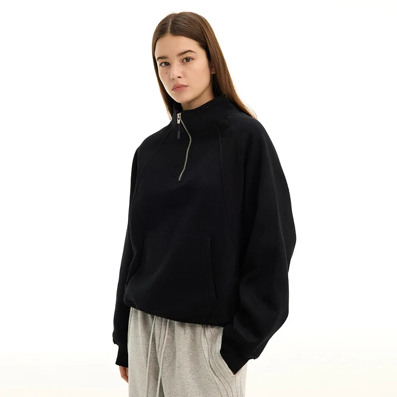 Sweatshirts Men Half Zipper Stand Collar Sweatshirt Pullover Spliced Long Sleeve Pockets Casual Tops Solid Male Autumn Winter