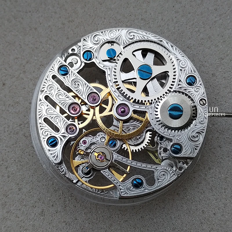 Genuine Mechanical ETA6497 Model St3600SK SILVER Manual Skeleton Hollow Out Carved Flowers Movement Parts Repair Replace