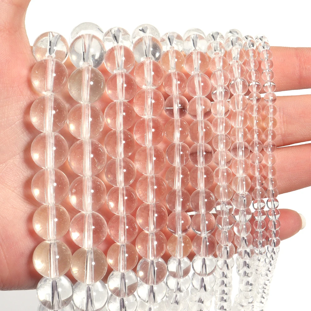 

1 Strand 4/6/8/10/12mm White Clear Glass Beads Smooth Round Loose Spacer Beads For Jewelry DIY Making Bracelet Accessories