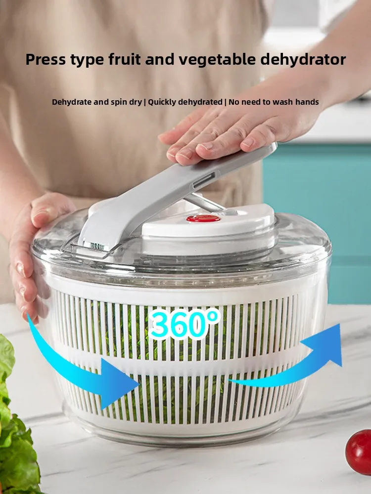 

«Спилка для салата в пресс-стиле — ручная сушилка для овощей и фруктов со сливной корзиной»