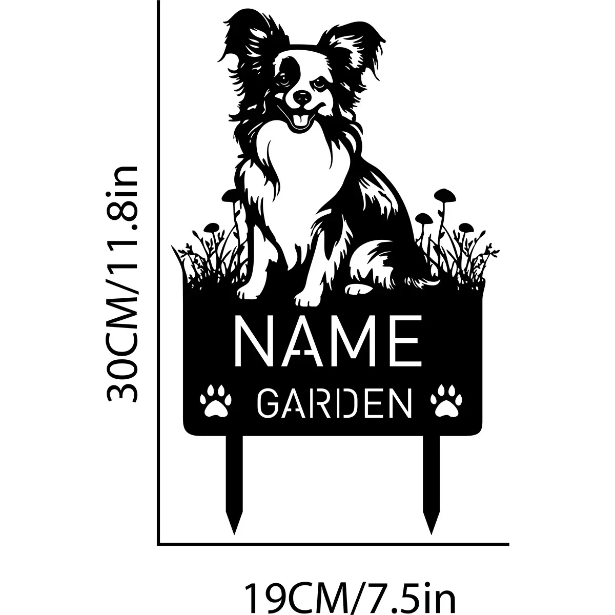 Personalized Pet Grave Marker Sign in The Shape of A Papillon - Custom Metal Garden Stake. A Touching Remembrance Decor.