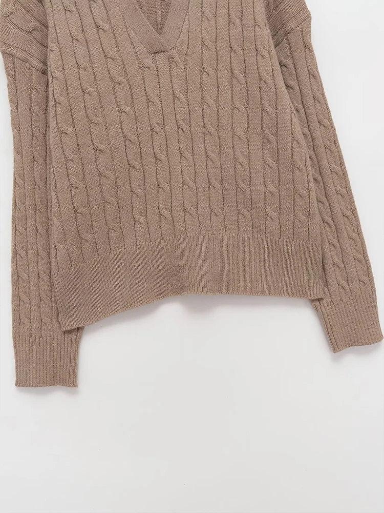 European style new women's fashion versatile temperament solid color eight-strand braided POLO collar sweater