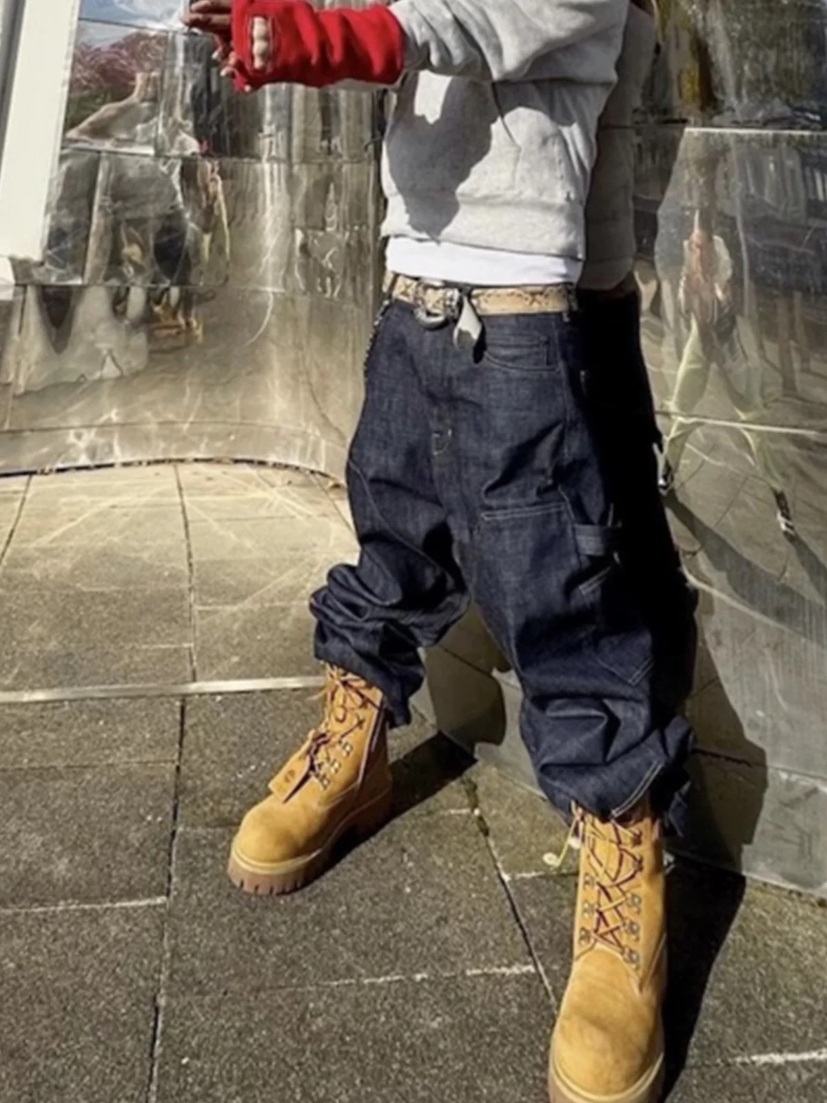 MIJKO Hip-hopowe niebieskie jeansy baggy z denimu, luźne spodnie męskie w stylu amerykańskim z szerokimi nogawkami i długim dołem, spodnie Tide ZJ081