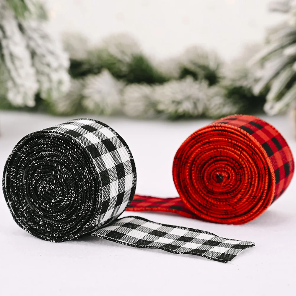 

4Pcs Plaid Ribbon for Christmas Craft Rustic Black White Red Checkered Design Decorative Tape for Wrapping Presents DIY Wreath