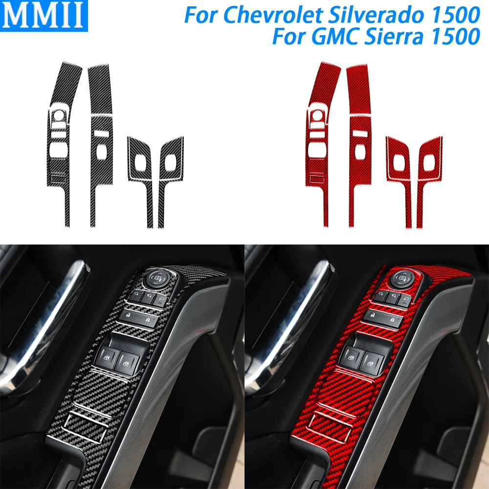 

For Chevrolet Silverado For GMC Sierra 2014-2018 Real Carbon Fiber Window Lift Switch Panel Cover Trim Car Accessories Sticker