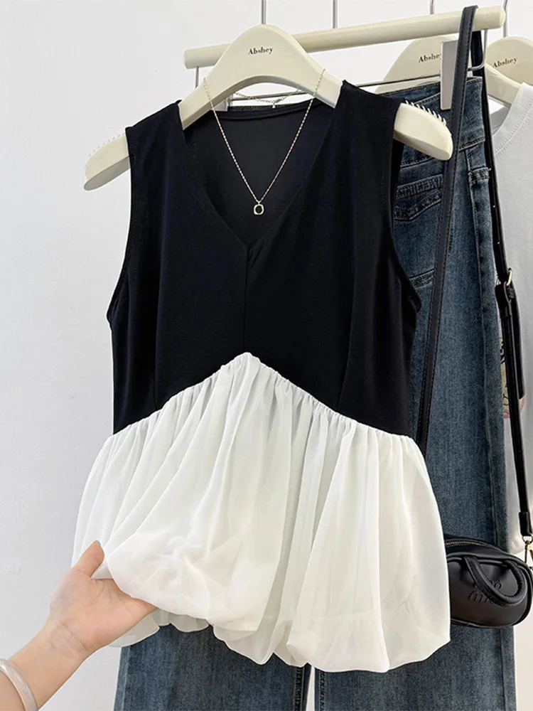 เสื้อกล้ามสายเดี่ยวทรงวี คอวี ลายดอกไม้ สำหรับผู้หญิง ไซส์ใหญ่ ใส่สบาย สไตล์ลำลอง แฟชั่นฤดูร้อน