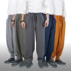 2024 Summer Cotton Linen Monk Pants Buddhist Zen Lay Trousers Traditional Chinese Bottoms Buddha Shaolin Monk Kung Fu Pants