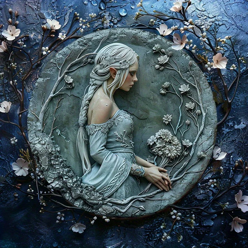 

Elven Woman Floral Aluminum Wall Art Decor Sign, Weatherproof Outdoor/Indoor Round Metal Plaque with HD Printing