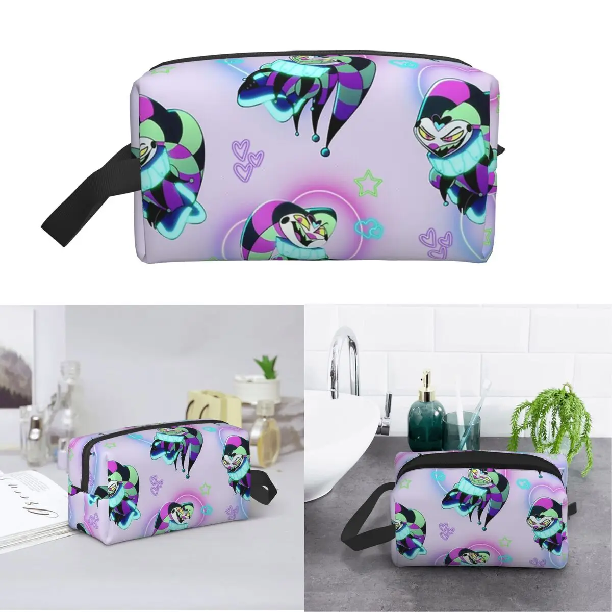 Fizzarolli Fizz Neon Hearts And Stars Helluva Boss Makeup Bag Cosmetic Storage Dopp Kit Toiletry Cosmetic Bag for Women Beauty