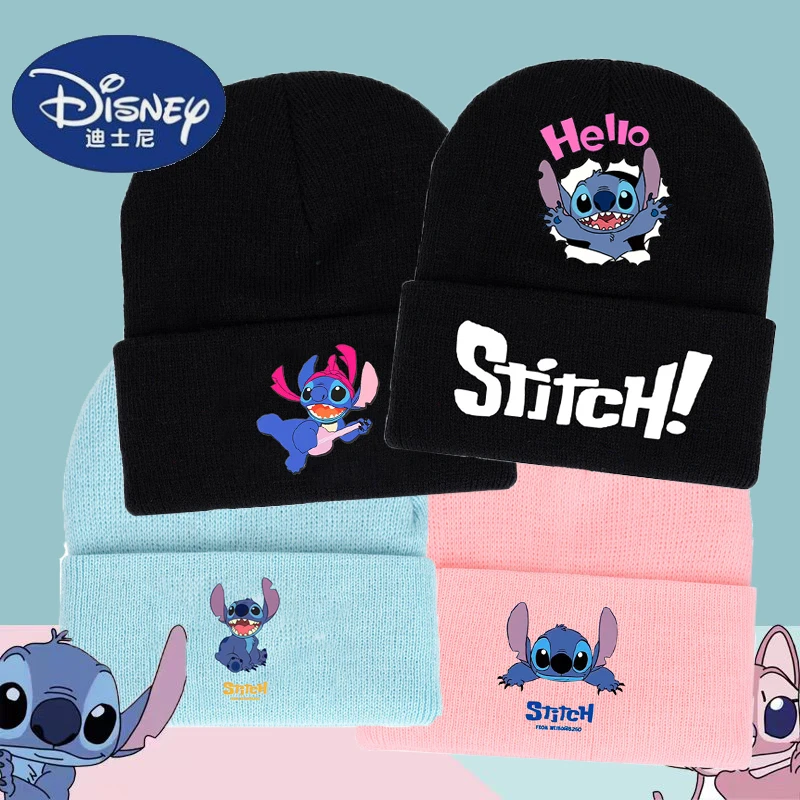 New Disney Anime Stitch Knitted Hat Kawaii Lilo & Stitch Printed Hip-hop Wool Hat Cartoon Children Gifts Warm Autumn