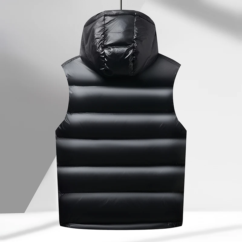 2025 Goose Down Hoodie Vest Shoulder Autumn/Winter New Collection Thickened Warm Goose Down Content 90% Couple's Bright Surface