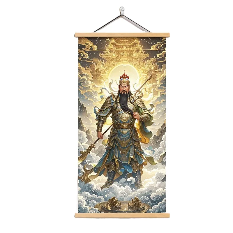 

God of Wealth Guan Yu Wall Art, Wealth Luck & Home Prosperity Poster for Living Room, Bedroom, Study, Feng Shui Room Decoration
