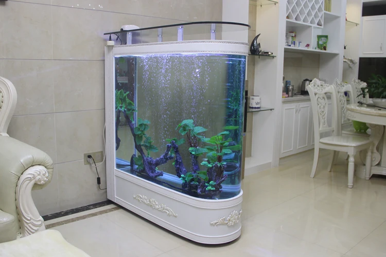 European bullet goldfish tank living room household partition entrance floor ecological water-free glass aquarium custom