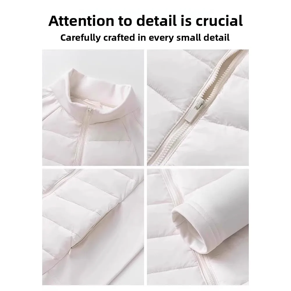 Spor Lichtgewicht donsjack Dames Herfst Winter Opstaande kraag Warm Winddicht Elastisch Wit Ganzendons Hardlopen Yoga Fitnes...